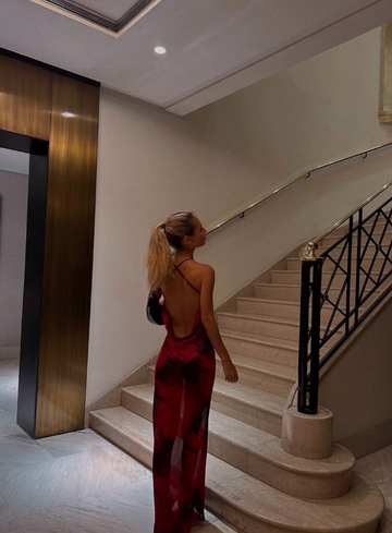 Sexy Burgundy Sheath Chiffon Open Back Long Outfit Party Dress Vacation Dress HZ1023